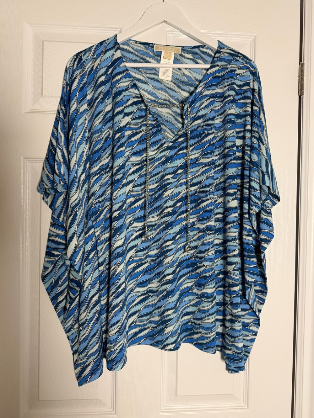 Michael Michael Kors Blue Wave Print Oversized Poncho Top XL